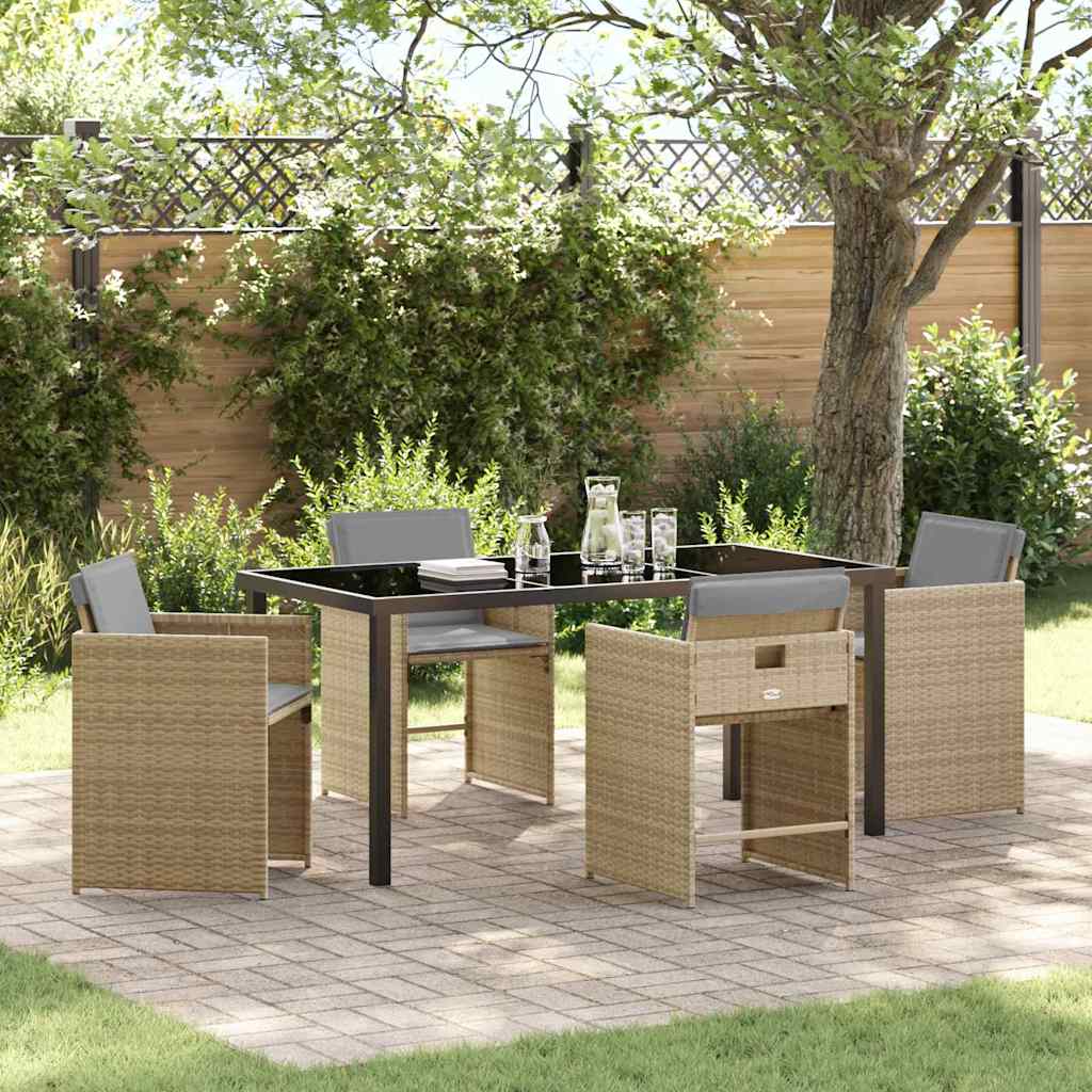 vidaXL Garden Dining Set with cushions 5 pcs Black poly rattan