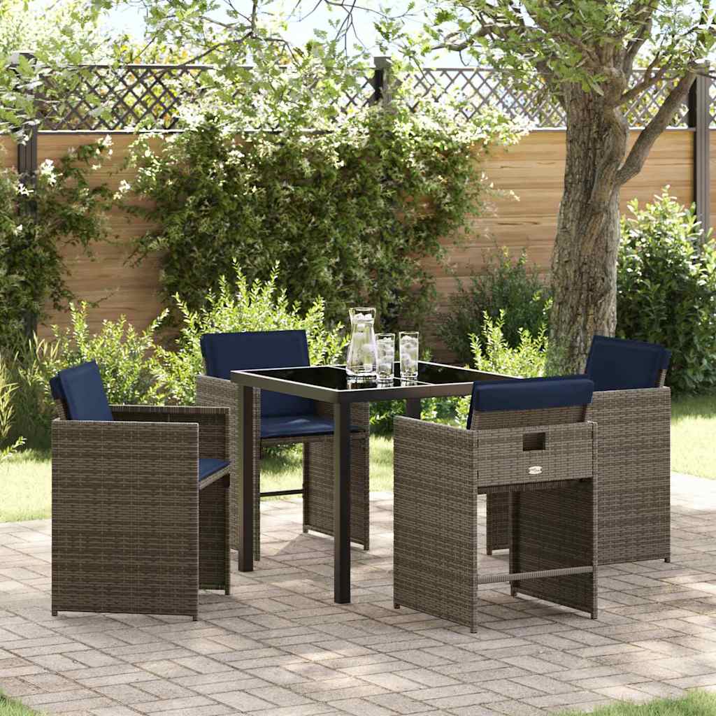 vidaXL Tuin Eettafel Set met kussen 5 pcs Grijs poly rattan