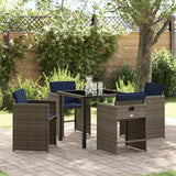 vidaXL Tuin Eettafel Set met kussen 5 pcs Grijs poly rattan