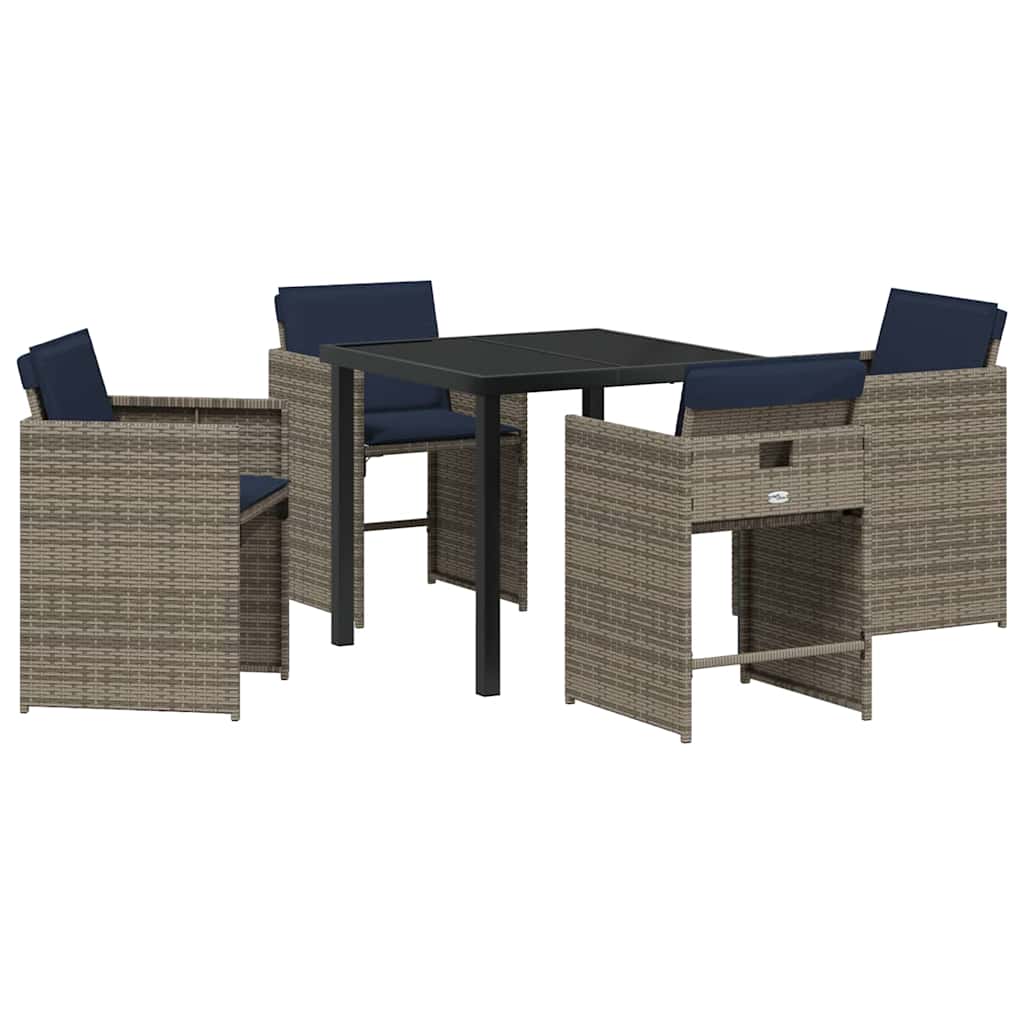 vidaXL Tuin Eettafel Set met kussen 5 pcs Grijs poly rattan