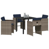 vidaXL Tuin Eettafel Set met kussen 5 pcs Grijs poly rattan