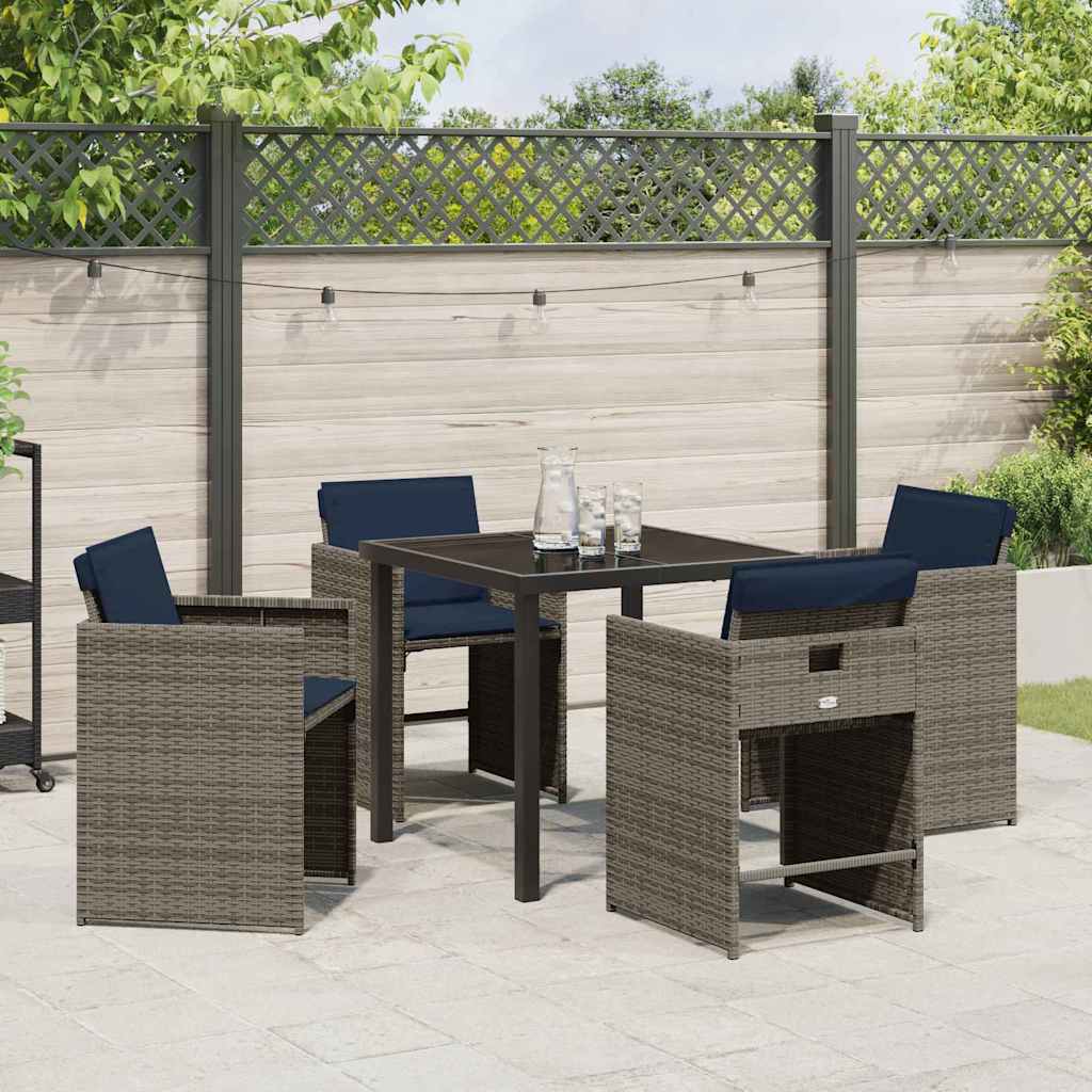 vidaXL Tuin Eettafel Set met kussen 5 pcs Grijs poly rattan