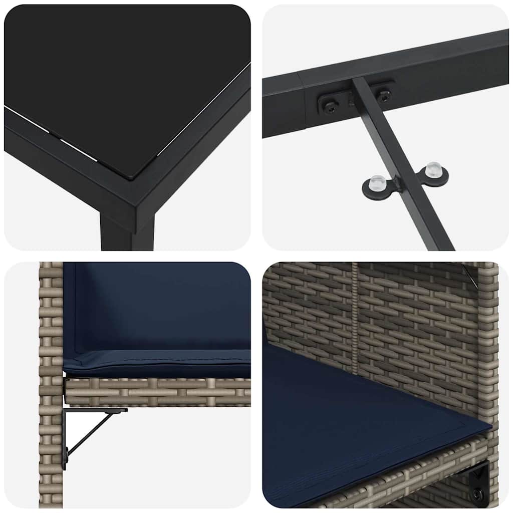 vidaXL Tuin Eettafel Set met kussen 5 pcs Grijs poly rattan