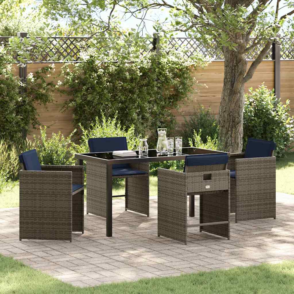 vidaXL Tuin Eettafel Set met kussen 5 pcs Grijs poly rattan