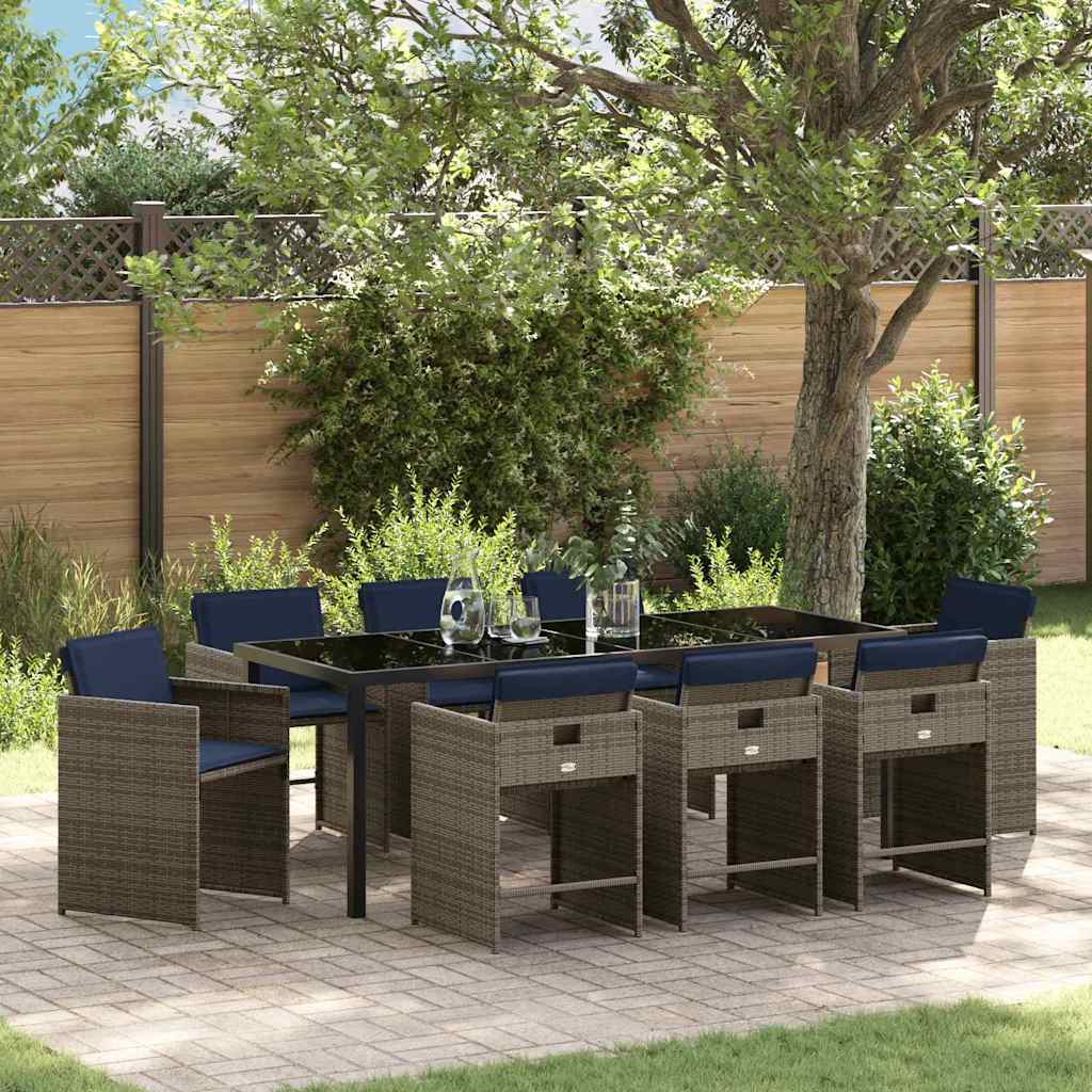 vidaXL Tuin Eettafel Set met kussen 5 pcs Grijs poly rattan