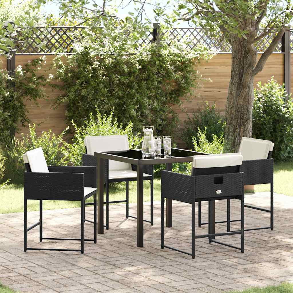 vidaXL Tuin Eettafel Set met kussen 5 pcs Zwart poly rattan