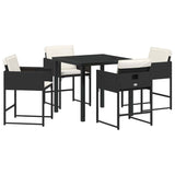 vidaXL Tuin Eettafel Set met kussen 5 pcs Zwart poly rattan