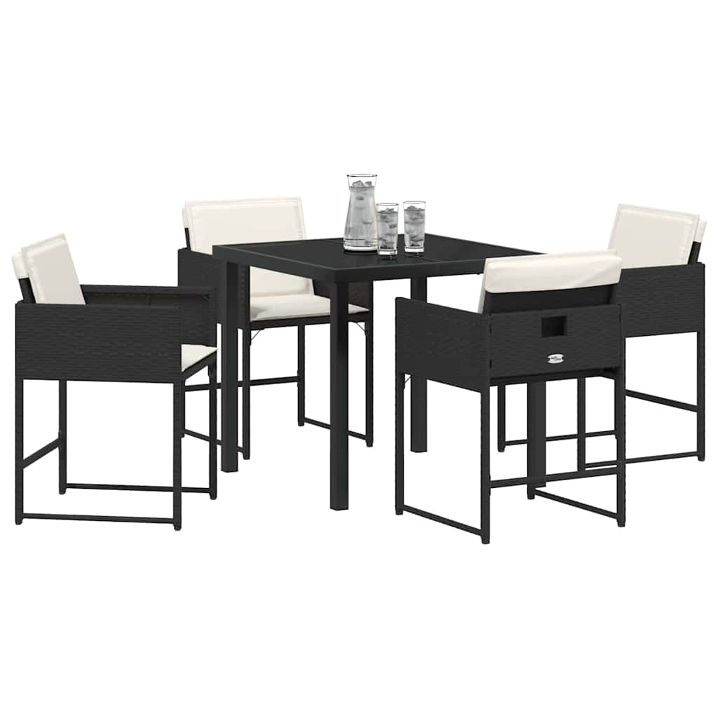 vidaXL Tuin Eettafel Set met kussen 5 pcs Zwart poly rattan