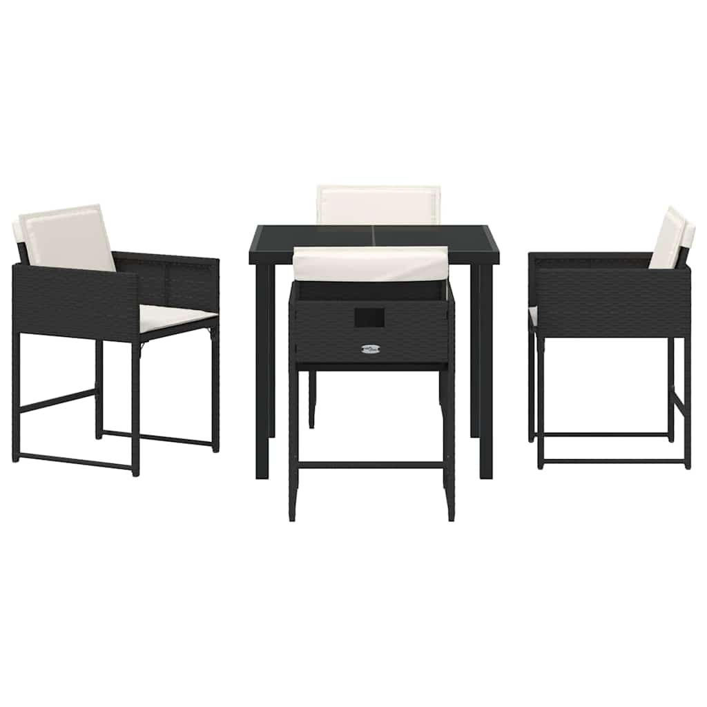vidaXL Tuin Eettafel Set met kussen 5 pcs Zwart poly rattan