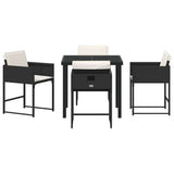 vidaXL Tuin Eettafel Set met kussen 5 pcs Zwart poly rattan