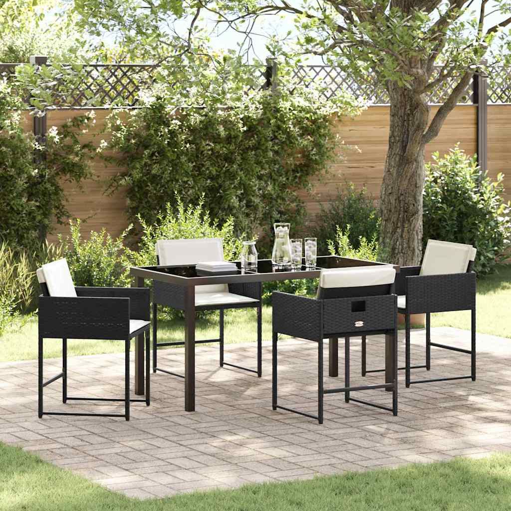 vidaXL Tuin Eettafel Set met kussen 5 pcs Zwart poly rattan