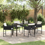 vidaXL Tuin Eettafel Set met kussen 5 pcs Zwart poly rattan
