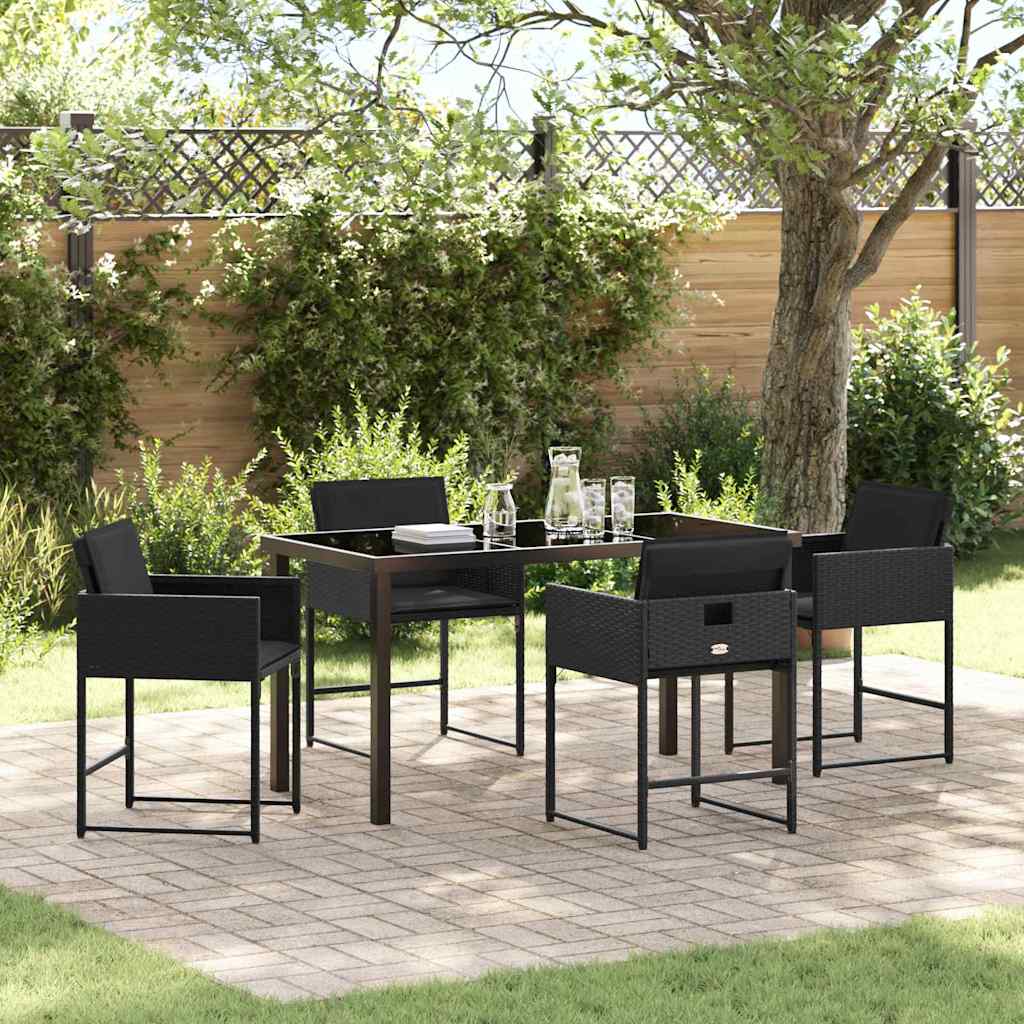 vidaXL Tuin Eettafel Set met kussen 5 pcs Zwart poly rattan