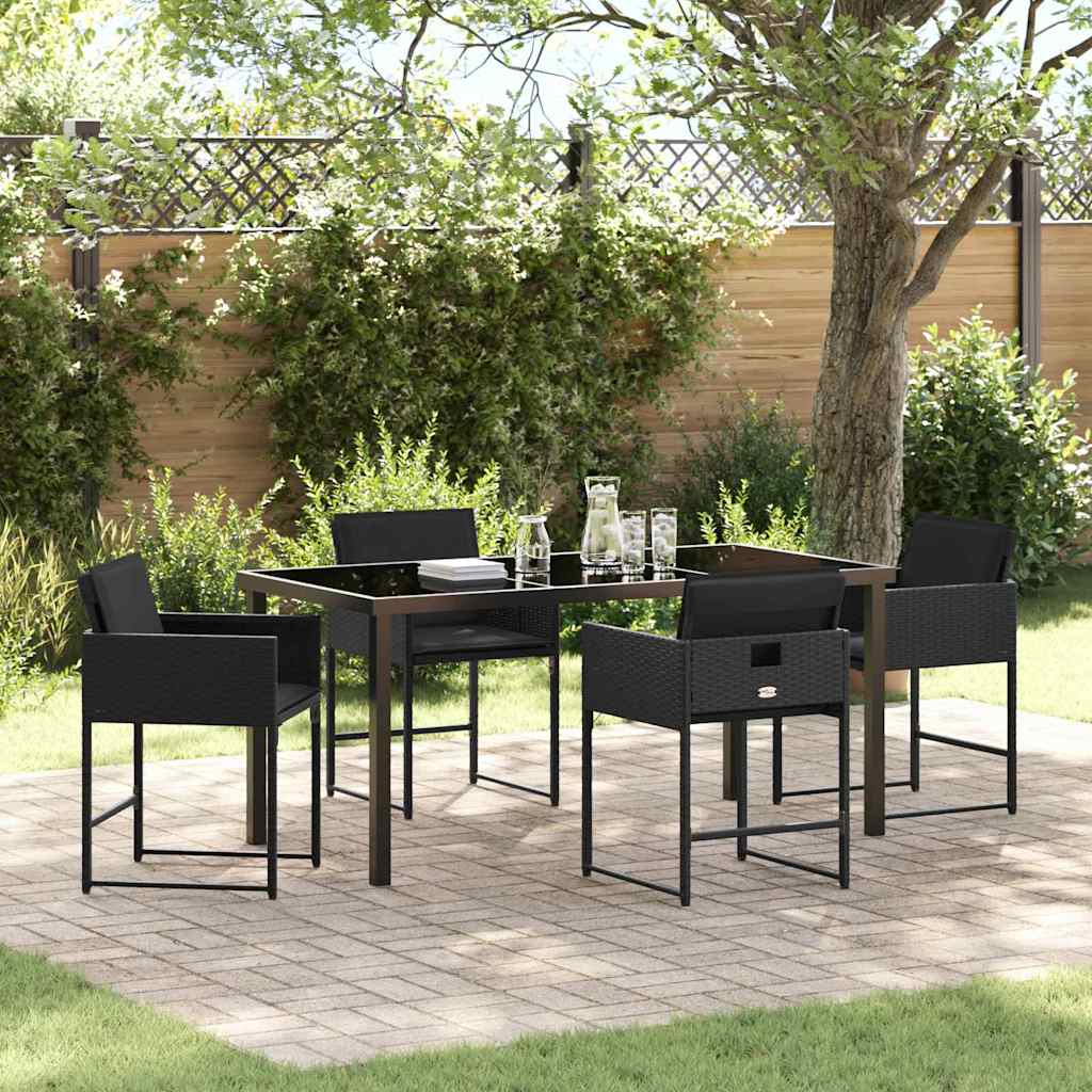 vidaXL Tuin Eettafel Set met kussen 5 pcs Zwart poly rattan