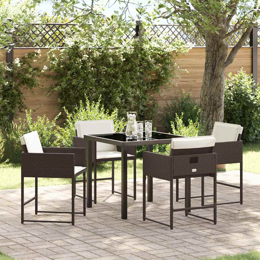vidaXL Tuin Eettafel Set met kussen 5 pcs Zwart poly rattan