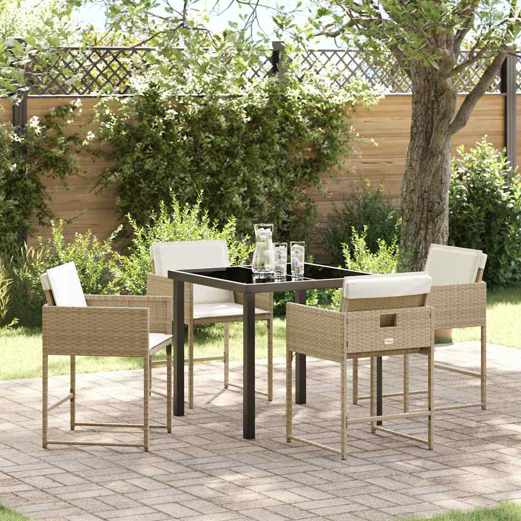 vidaXL Tuin Eettafel Set met kussen 5 pcs Zwart poly rattan