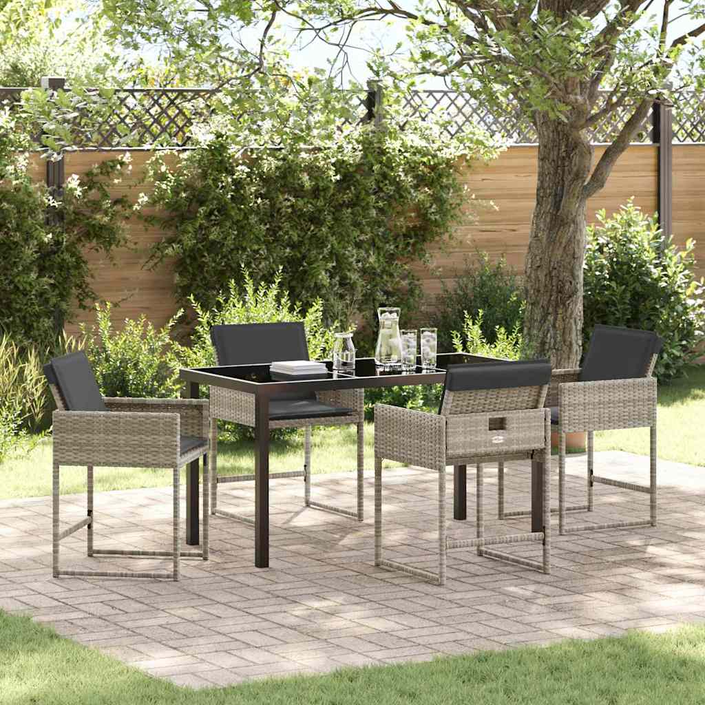 vidaXL Tuin Eettafel Set met kussen 5 pcs Zwart poly rattan