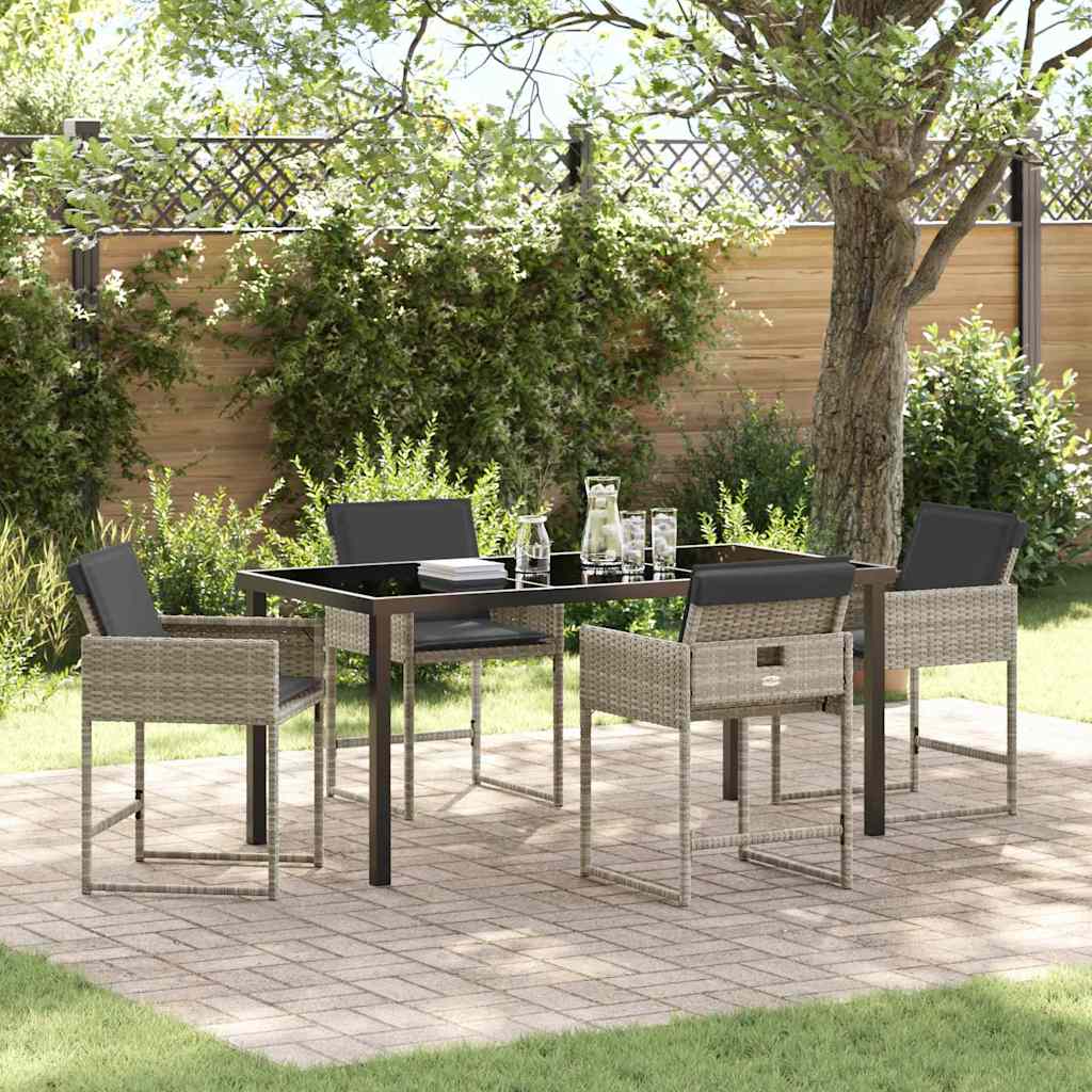 vidaXL Tuin Eettafel Set met kussen 5 pcs Zwart poly rattan