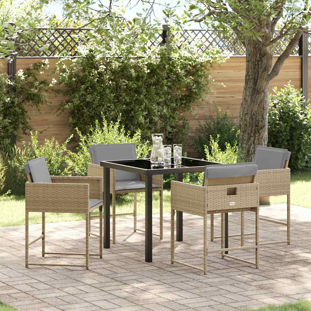 vidaXL Tuin Eettafel Set met kussen 5 pcs Zwart poly rattan