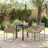 vidaXL Tuin Eettafel Set met kussen 5 pcs Zwart poly rattan