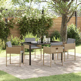 vidaXL Tuin Eettafel Set met kussen 5 pcs Zwart poly rattan