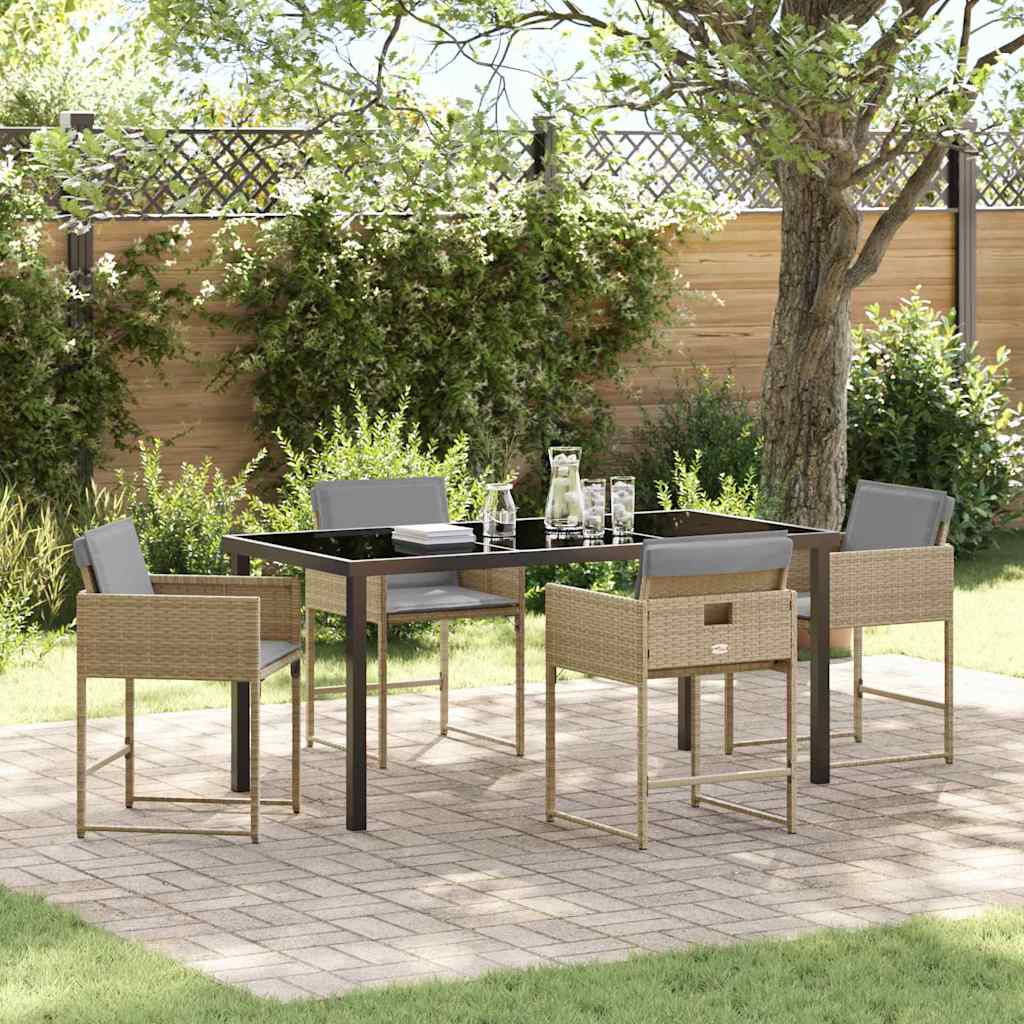 vidaXL Tuin Eettafel Set met kussen 5 pcs Zwart poly rattan