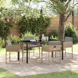 vidaXL Tuin Eettafel Set met kussen 5 pcs Zwart poly rattan