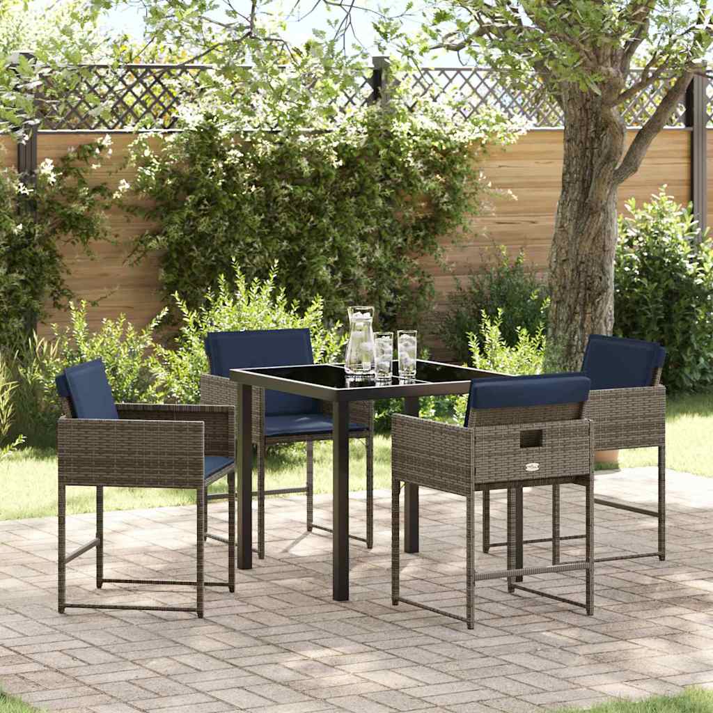 vidaXL Tuin Eettafel Set met kussen 5 pcs Grijs poly rattan