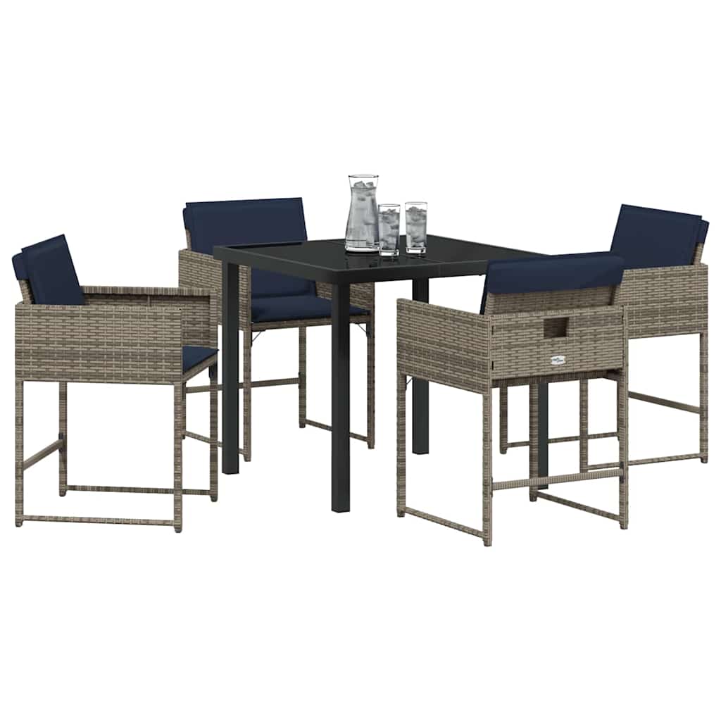 vidaXL Tuin Eettafel Set met kussen 5 pcs Grijs poly rattan