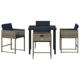 vidaXL Tuin Eettafel Set met kussen 5 pcs Grijs poly rattan