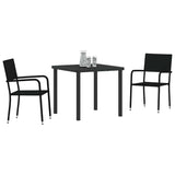 vidaXL Tuin Eettafel Set met kussen 3 pcs Zwart poly rattan