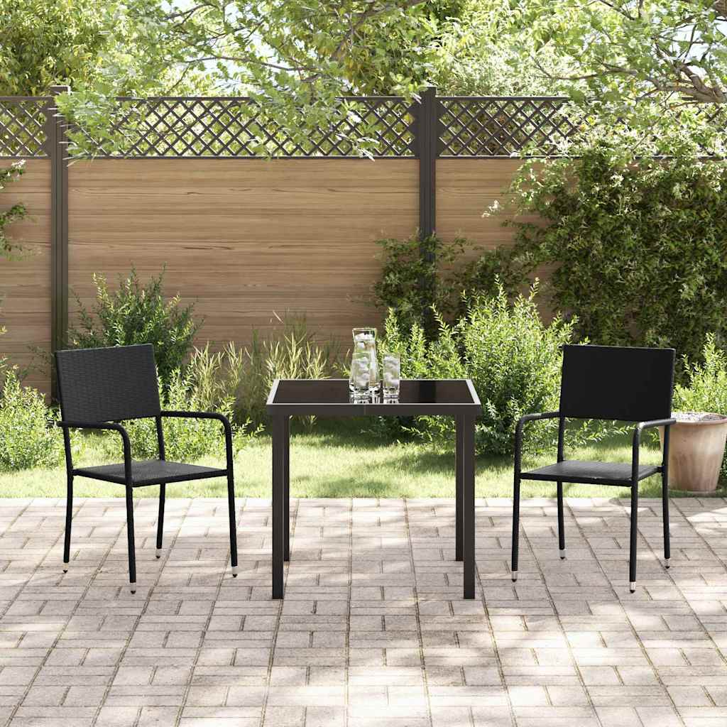 vidaXL Tuin Eettafel Set met kussen 3 pcs Zwart poly rattan