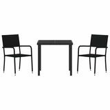 vidaXL Tuin Eettafel Set met kussen 3 pcs Zwart poly rattan