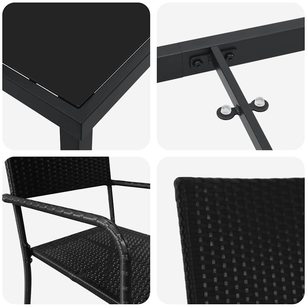 vidaXL Tuin Eettafel Set met kussen 3 pcs Zwart poly rattan