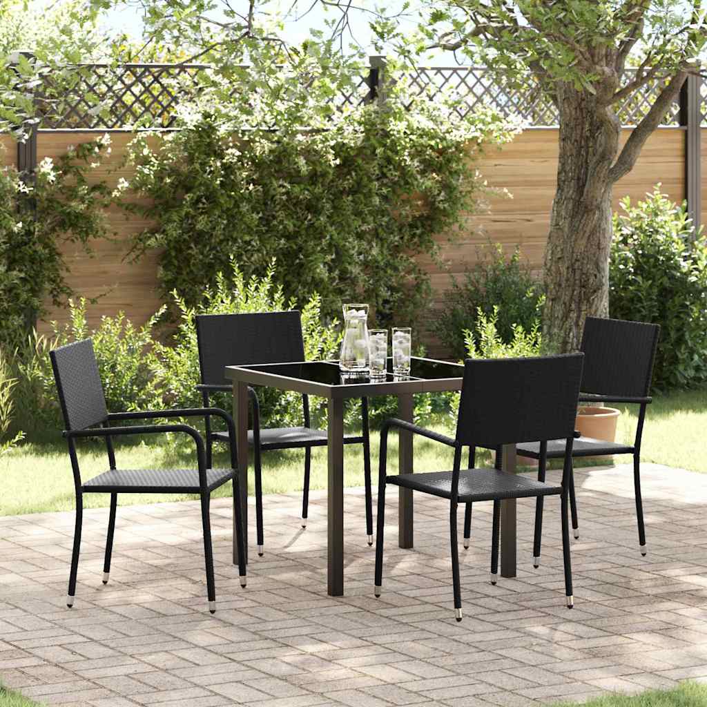 vidaXL Tuin Eettafel Set met kussen 3 pcs Zwart poly rattan