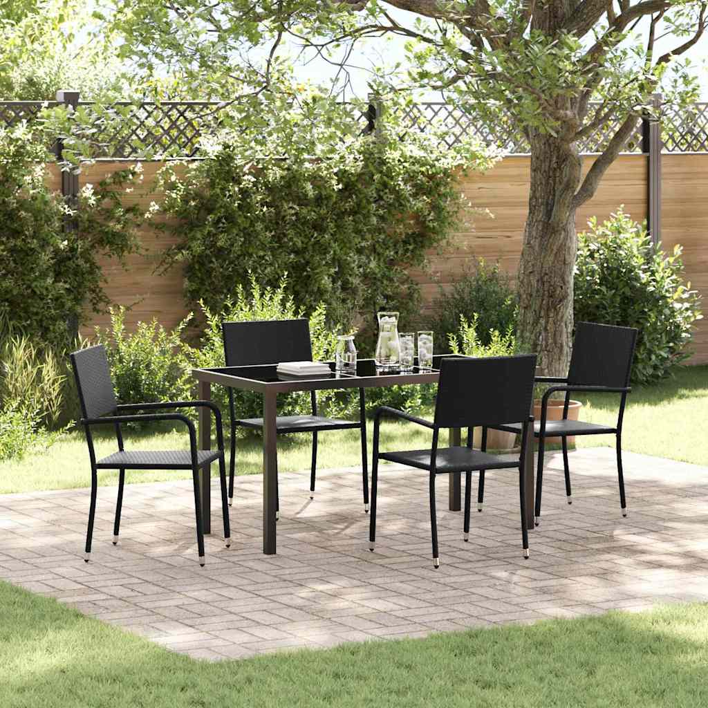 vidaXL Tuin Eettafel Set met kussen 3 pcs Zwart poly rattan