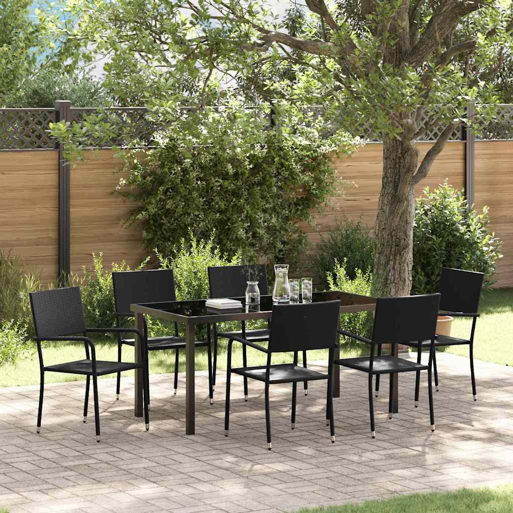 vidaXL Tuin Eettafel Set met kussen 3 pcs Zwart poly rattan