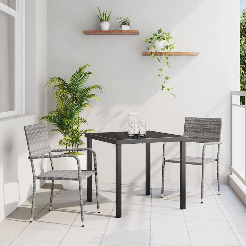 vidaXL Tuin Eettafel Set met kussen 3 pcs Zwart poly rattan