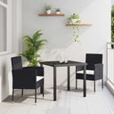 vidaXL Garden Dining Set with cushions 3 pcs Black poly rattan