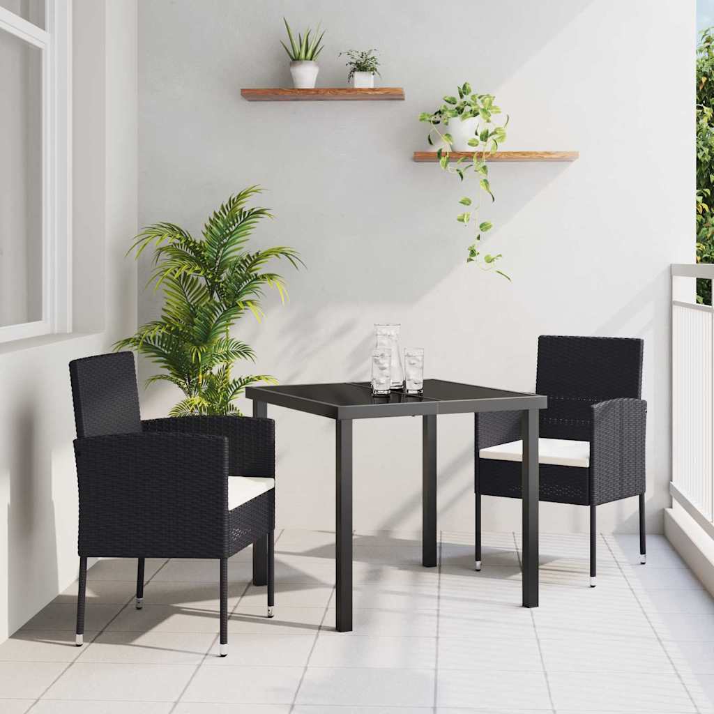 vidaXL Garden Dining Set with cushions 3 pcs Black poly rattan