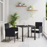 vidaXL Garden Dining Set with cushions 3 pcs Black poly rattan