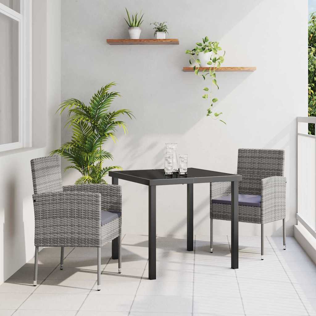 vidaXL Garden Dining Set with cushions 3 pcs Black poly rattan