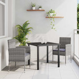 vidaXL Garden Dining Set with cushions 3 pcs Black poly rattan