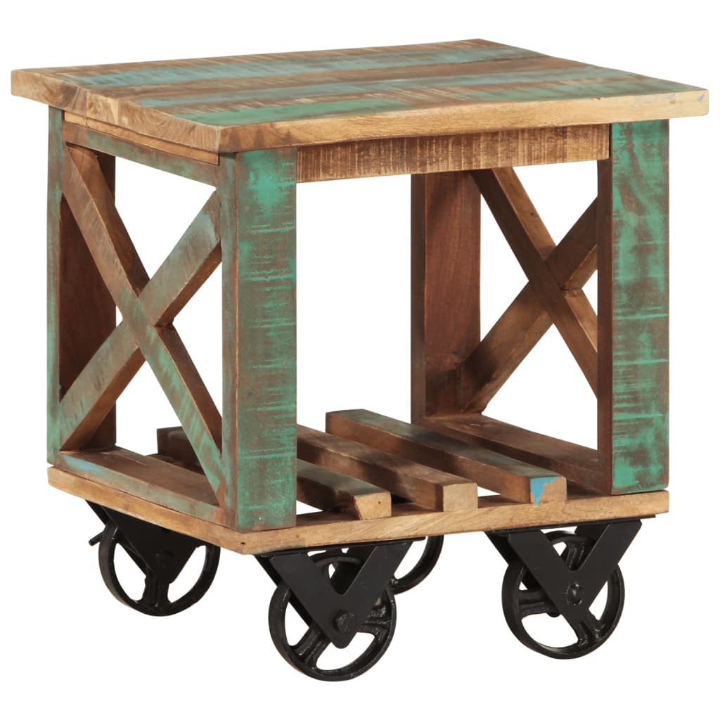 vidaXL Bijzettafel op wieltjes 40x40x42 cm ruw mangohout