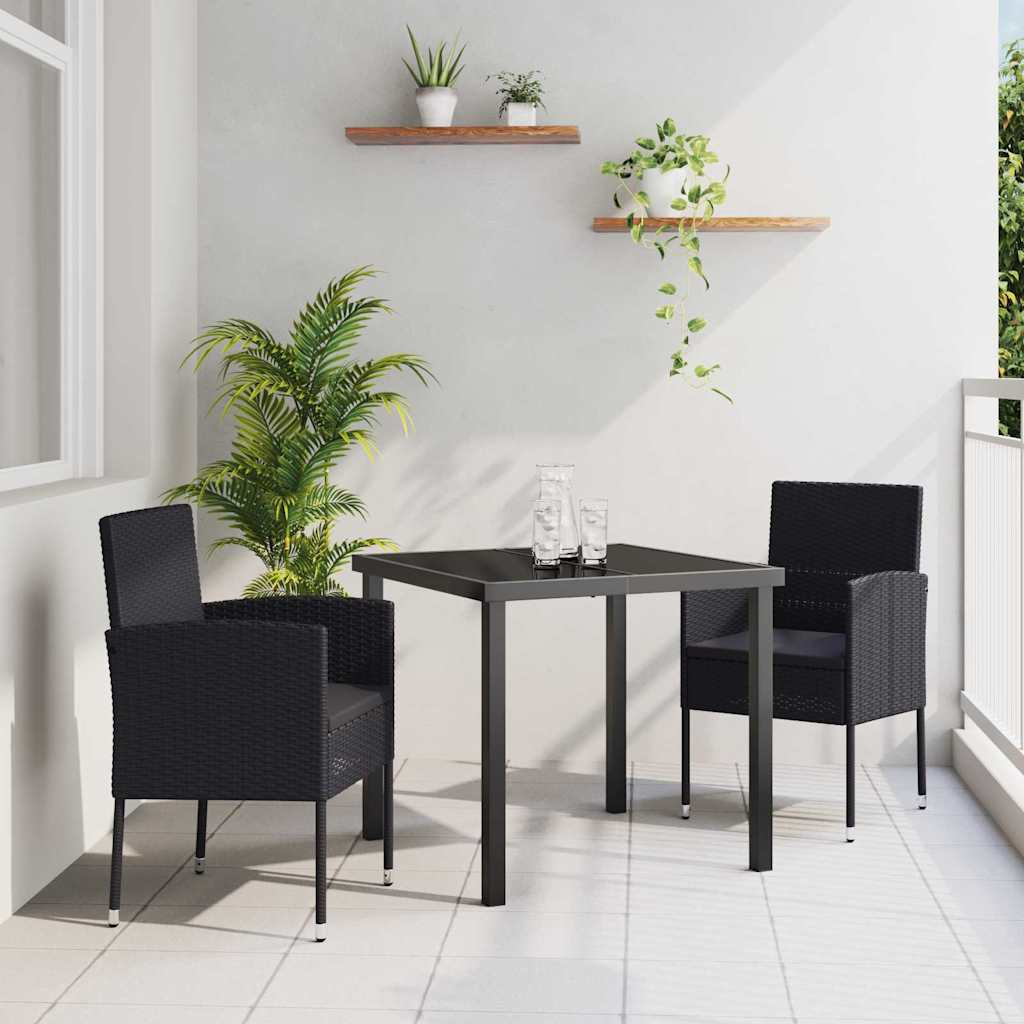 vidaXL Garden Dining Set with cushions 3 pcs Black poly rattan