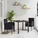 vidaXL Garden Dining Set with cushions 3 pcs Black poly rattan