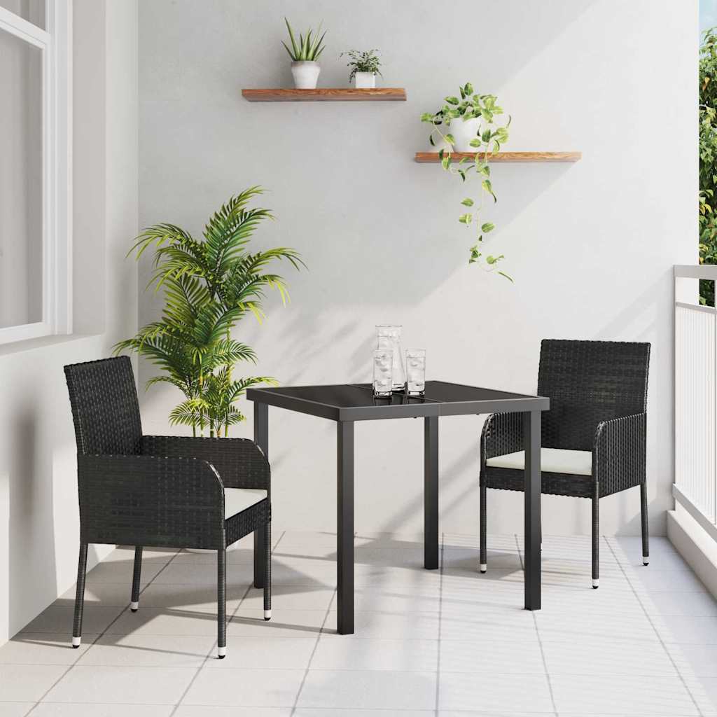 vidaXL Tuin Eettafel Set met kussen 3 pcs Zwart poly rattan