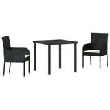 vidaXL Tuin Eettafel Set met kussen 3 pcs Zwart poly rattan