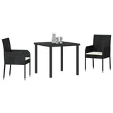 vidaXL Tuin Eettafel Set met kussen 3 pcs Zwart poly rattan