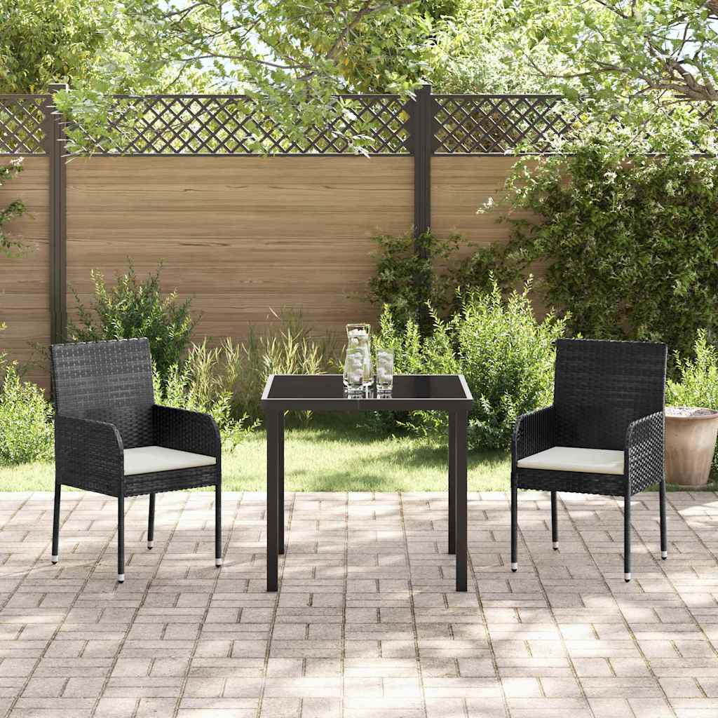 vidaXL Tuin Eettafel Set met kussen 3 pcs Zwart poly rattan